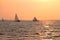 Sailing at sunset on the IJsselmeer in Netherlands