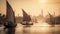 Sailing into the sunset on a tall ship, a majestic journey generated by AI