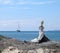 Sailing vessel and mermaid on coast Siamese gulf