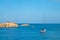 Sailing yacht in the blue sea. Ship yacht sails in the open Sea. Luxury boats. Crete, Greece. Aegean sea.