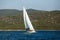 Sailing yacht boat at the Aegean Sea near the Greek shores. Summer.