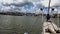 Sailing yacht enters the Bay, the view from the stern of the yacht