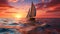 Sailing yacht glides on tranquil water, chasing the sunset generated by AI