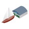 Sailing yacht icon isometric vector. New beautiful sailboat near pavilion icon