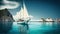 Sailing Yacht in paradise turquoise waters. Tropical sea landscape with boat. Generative AI