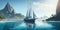 Sailing Yacht in paradise turquoise waters. Tropical sea landscape with boat. Generative AI