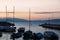 Sailing yacht at the pier at sunset, Cannes