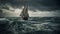 Sailing yacht races through waves, wind and blue skies generated by AI