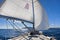 Sailing on the yacht during the regatta near greek islands