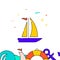 Sailing yacht, sailboat filled line icon, simple illustration