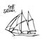 Sailing yacht in the sea icon. Line doodle sketch. Editable stroke icon.