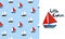 Sailing yacht seamless pattern and illustration. Cartoon hand drawn marine childish clothers set, water transport little captain.