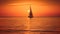 Sailing yacht silhouette on tranquil orange coastline, perfect romantic journey generated by AI
