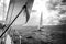 Sailing yachts in the sea in stormy weather.