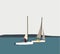 Sailing yachts in the wind through the waves at the sea..