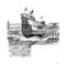 Sailling Boat illustration. Engraving illustration.