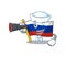 Sailor with binocular mascot russian flag hoisted on pole