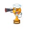 Sailor with binocular soccer trophy in the cartoon drawer