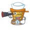 Sailor with binocular wooden trolley mascot cartoon