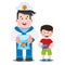 A sailor and a boy bought an aquarium and a fish cartoon funny characters