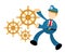 sailor captain navy and ship control wheel gear cartoon doodle flat design vector illustration