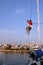 Sailor climbing mast