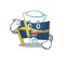 Sailor flag sweden character hoisted in cartoon pole