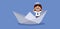 Sailor Girl Looking with binoculars Sitting on a paper Boat Vector Cartoon