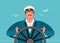 Sailor at the helm of the ship. Sailing, cruise vector illustration
