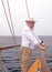 Sailor man sailing boat ocean water Mediterranean sea