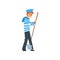 Sailor standing with mop, seaman character in striped singlet and cap vector Illustration on a white background