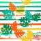 Sailor Stripes Vector Seamless Pattern, Orange Green Vivid Exotic Floral Fabric Design.  Cool