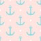 Sailor vector pattern with white polka dots and mint green anchor on pastel background