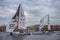 Sailors: Boats on the Neva river in St. Petersburg