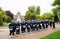 Sailors marines from France with flags at parade on 8th of may