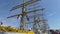 The sailors of tallship ARM CuauhtÃ©moc give a farewell during the Sail-out