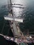 Sailors working aloft in a huge tallship, crazy perspective