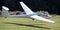 Sailplane landing on an airfield