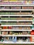 Sainsbury`s supermarket shelves with a huge selection of culinary herbs and spices