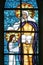 Saint Anne, Education of the Virgin Mary, stained glass window at Our Lady of Miracles Church in Ostarije, Croatia