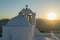 Saint antony church in Paros island against the sun.