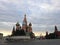 Saint Basil\'s Cathedral and Lobnoye Mesto on Red Square during Sunrise.