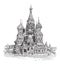 Saint Basil`s Cathedral, in Moscow, Russia, vintage engraving
