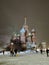 Saint Basils cathedral in Moscow. Color night photo taken at snowstorm