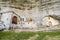 Saint Bernabe Ancient Heremitage in a cave in Ojo Guarena, Burgos , Spain.