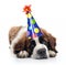 Saint Bernard Wearing a Polka Dot Birthday Hat