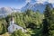 Saint Blasius church, wildlife and alps background. Piburg wild mountainous natural, Oetz, Austria, Europe.