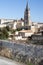 Saint Emilion, Gironde-Aquitaine / France - 03 05 2019 : vertical View on Centre and Church Wine District Saint-Emilion