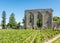 Saint Emilion, Gironde, France. Vineyards and ruins of the medieval village