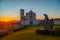 The Saint Francis Basilica in Assisi, Umbria, Italy at sunset